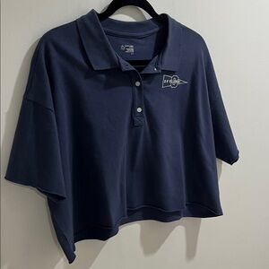 NWOT Aerie Offline Women’s Top Small Cropped Polo Tee Distressed Navy Blue